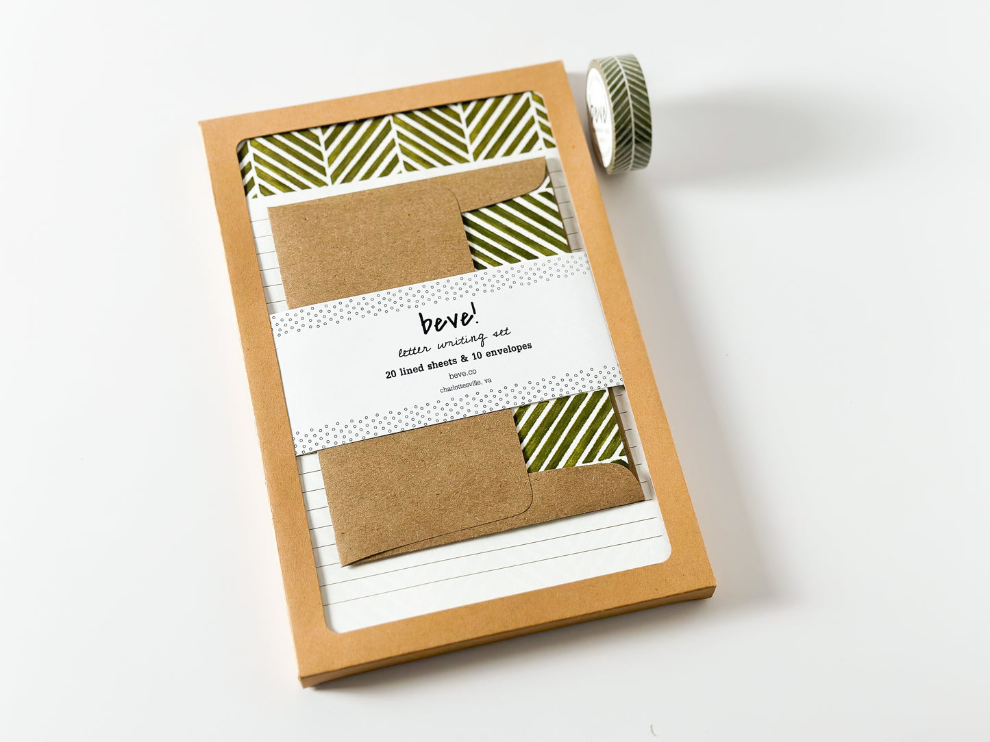 Green Herringbone Letter Writing Stationery Set