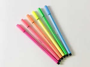 Neon Fibre Pen Set of 6
