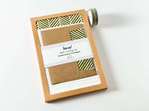 Green Herringbone Letter Writing Stationery Set